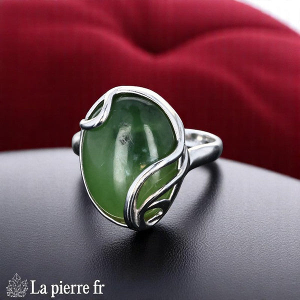 Bague Jade Vert véritable Ovale en Argent Rhodié pour femme (Callista)