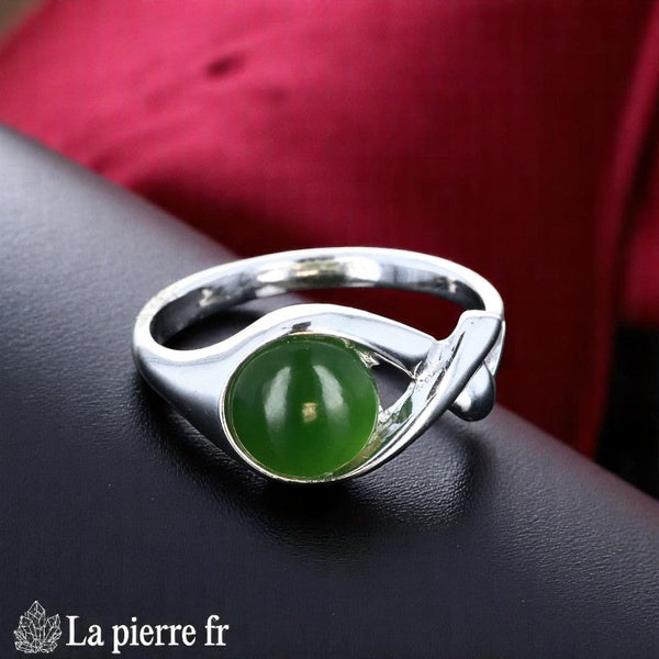 Bague Jade Vert en Argent Rhodié Ronde (Orion)