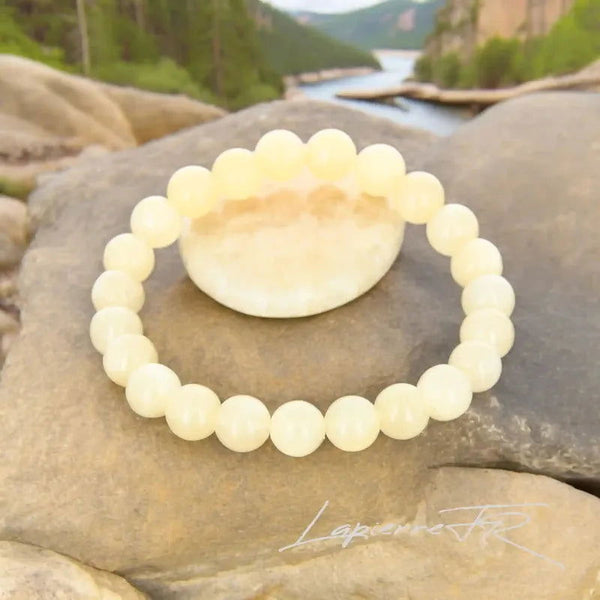 Bracelet pierre naturelle en Calcite Orange véritable, bijou de lithothérapie orange pour la vitalité, la créativité et la joie de vivre. Bracelet sur mesure pour femme et homme – La Pierre FR.
