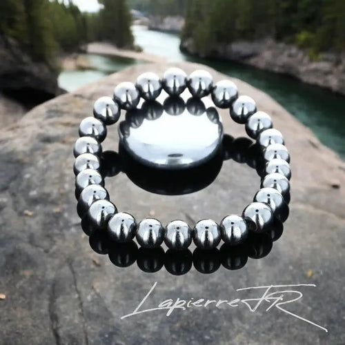 Bracelet Hématite “Énergie et Confiance” en perles de pierre grise métallisée sur mesure