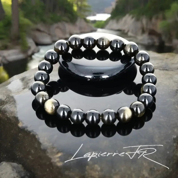 Bracelet pierre naturelle en Obsidienne Dorée véritable, bijou de lithothérapie noir et doré pour la protection, la clarté et la force intérieure. Bracelet sur mesure pour femme et homme – La Pierre FR.