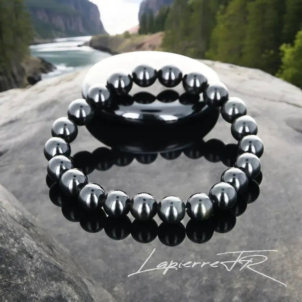Bracelet pierre naturelle en Onyx Noir véritable, bijou de lithothérapie noir pour la protection, la force intérieure et la stabilité émotionnelle. Bracelet sur mesure pour femme et homme – La Pierre FR.