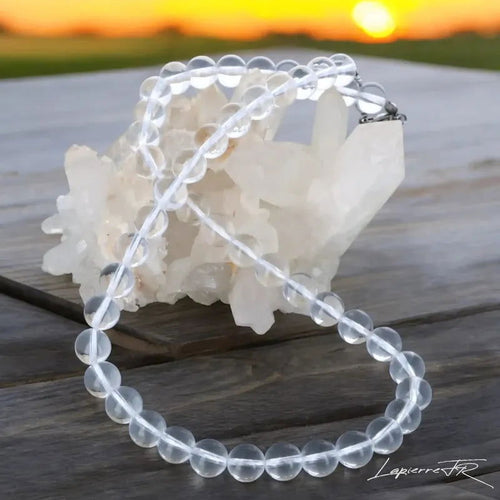 Collier Pierre Blanche, Perles de Cristal de Roche 4, 6 ou 8 mm