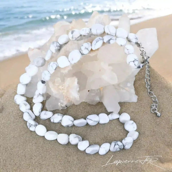 Collier pierres naturelles en Howlite blanche - La Pierre FR