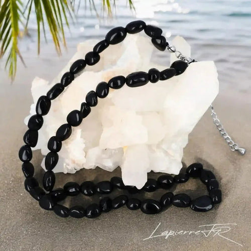 Collier Obsidienne Œil Céleste Ras de Cou en Pierres Roulées, Fermoir Argenté