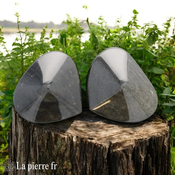 Cœur en Obsidienne Dorée taillée à la main, pierre naturelle noire avec des reflets dorés, idéale pour la méditation et la lithothérapie.