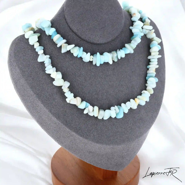 Collier Amazonite Baroque Bleu-Vert Apaisant (Onde Sereine) avec pépites naturelles.