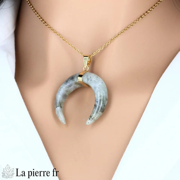 Collier-Pendentif Labradorite grise croissant de lune - La Pierre FR