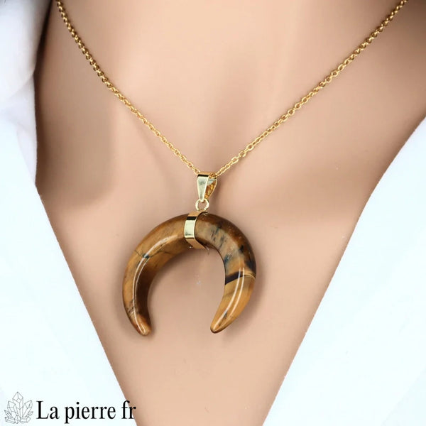 Collier-Pendentif Ćil de Tigre croissant de lune - La Pierre FR