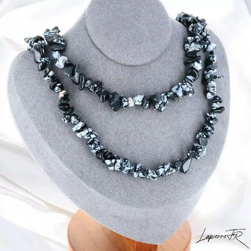 Collier Baroque en Obsidienne Flocon de Neige, Ras de Cou ou Sautoir