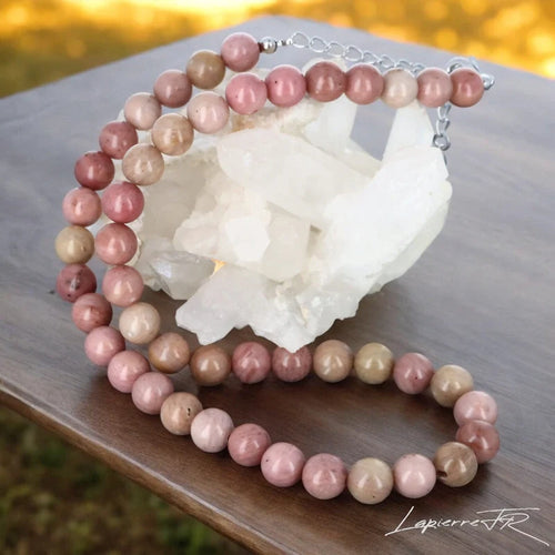 Collier Rhodonite en Perles Rondes de 4, 6 ou 8 mm, Cordon Ajustable