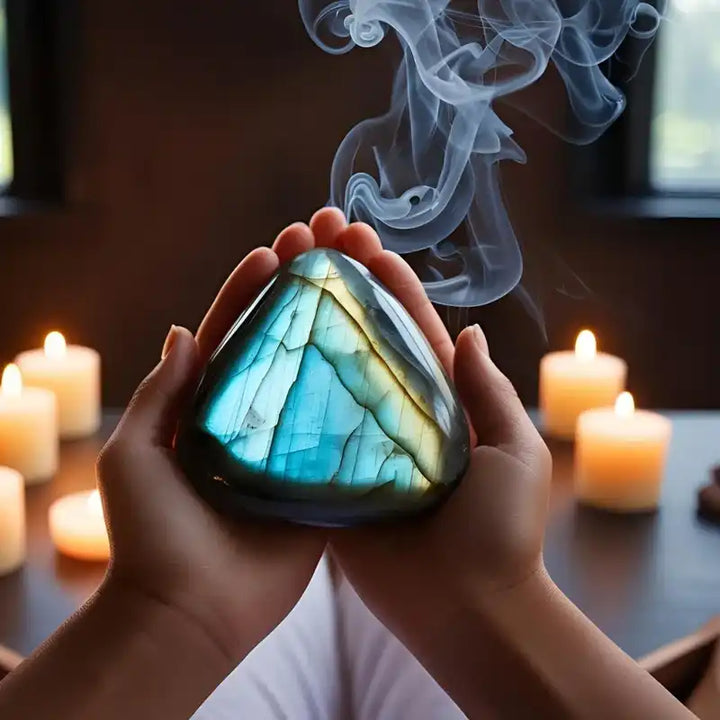 Méditation avec labradorite, développement spirituel, connexion intérieure.