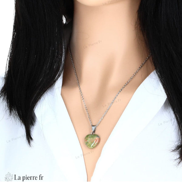 Pendentif Cœur Unakite Naturelle (Petit Modèle) pendentif pierre unakite