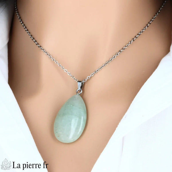 Pendentif goutte en pierre Amazonite verte-bleue, bijou de lithothérapie