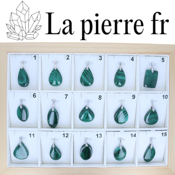 Collier avec Pendentif en pierre de Malachite véritable - La Pierre Fr