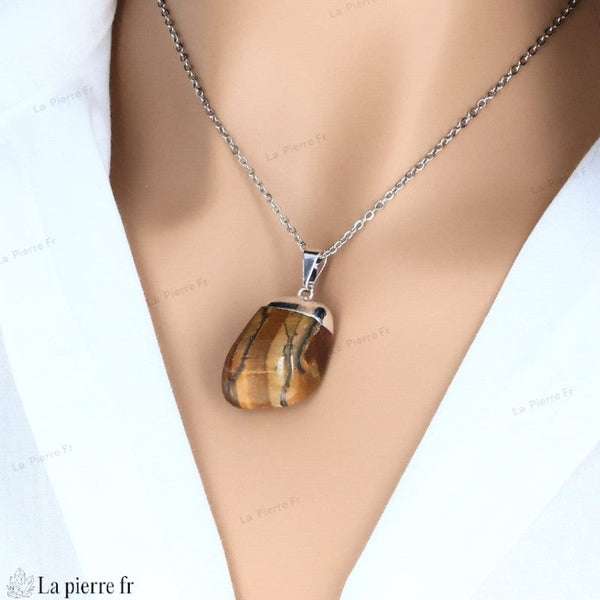 Pendentif en Ćil de Tigre - Collier en Pierre Naturelle pour LithothĂ©rapie