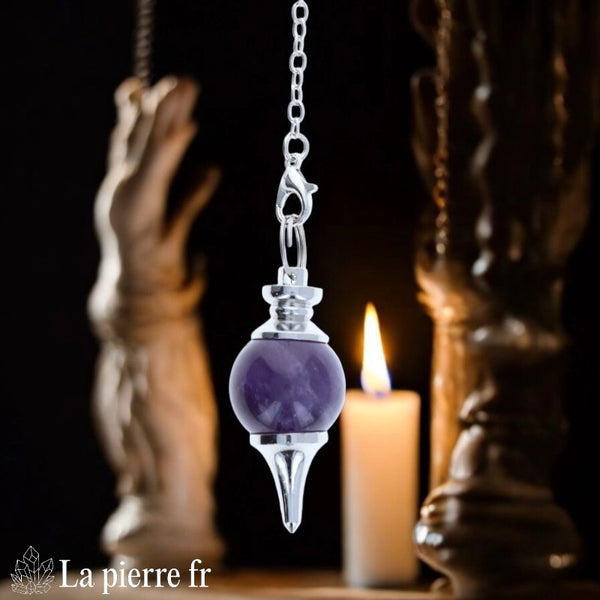 Pendule Séphoroton en quartz rose avec bille et pointe, pour une sensibilité accrue en radiesthésie