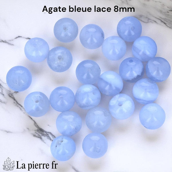 Perles Agate Bleue Lace Naturelle ronde 8mm en Vrac - Parfait pour Bracelets