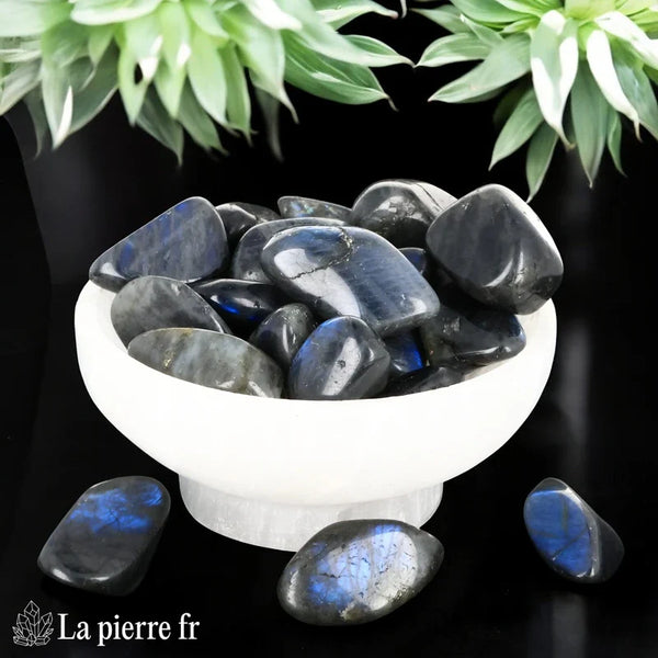 pierres roulées Labradorite naturelle. Taille 2-3 cm, origine Madagascar. Pierre semi-précieuse aux reflets irisés, idéale pour protection, intuition et lithothérapie.