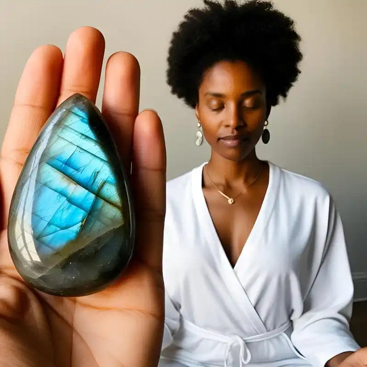 Méditation avec labradorite, développement spirituel, connexion intérieure.