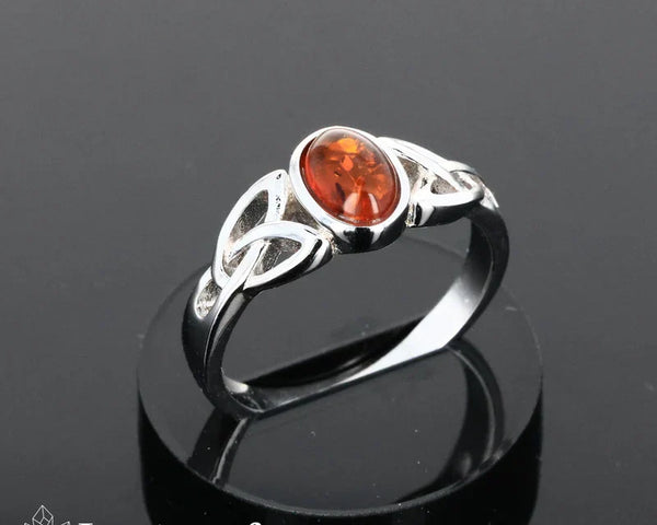 Bague en pierre jaune et orange - ambre sur argent rhodié - La Pierre FR