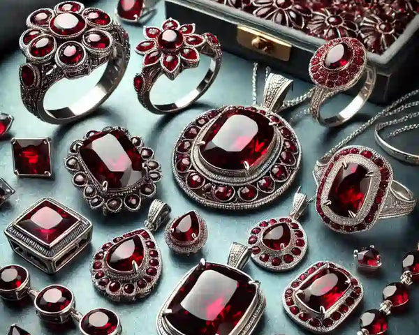 Bijoux en grenat rouge veritable : bagues facettees, bracelets et perles — La Pierre FR