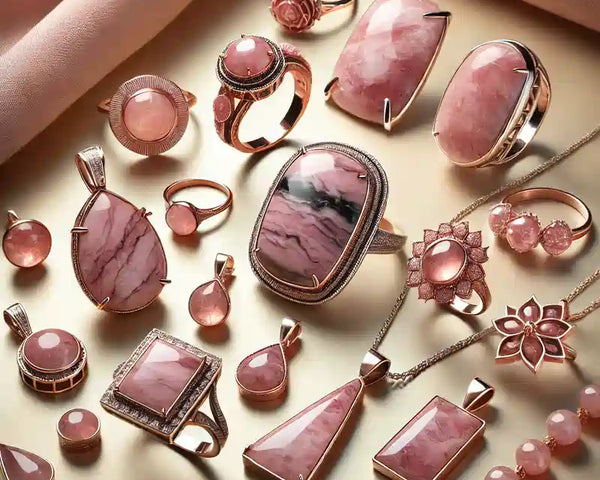 Bijoux en rhodonite naturelle : colliers, pendentifs et perles roses veinees de noir — La Pierre FR