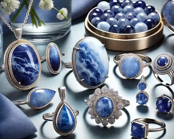 Bijoux en sodalite naturelle bleu profond veinee de blanc : pendentifs, colliers, perles — La Pierre FR