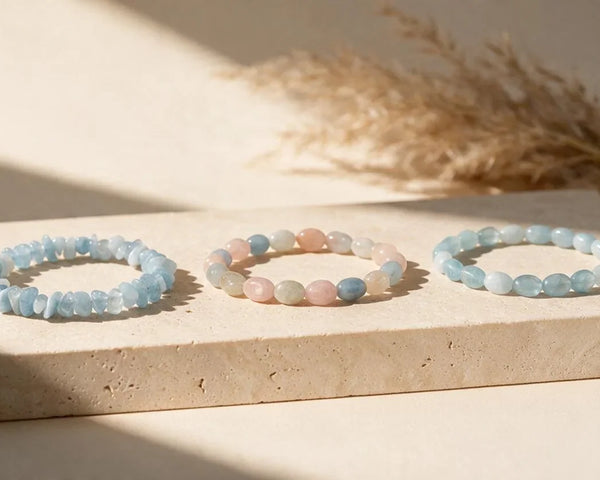 Bracelets en béryl, aigue-marine, morganite et béryl multicolore