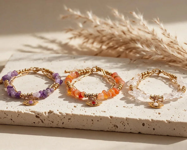 Bracelets mauvais œil en pierre naturelle avec breloque œil dorée