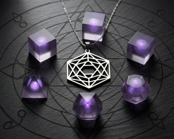 Collection de colliers Cube de Métatron en acier inoxydable avec les 5 solides de Platon, géométrie sacrée et lithothérapie La Pierre FR