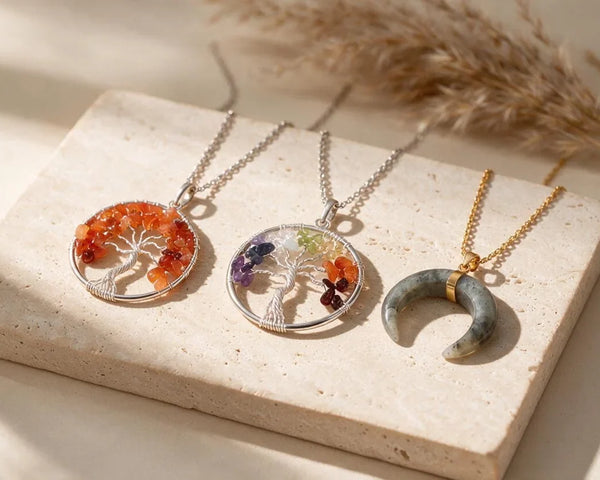 Pendentifs géométrie sacrée en pierre naturelle, fleur de vie et cube de Métatron