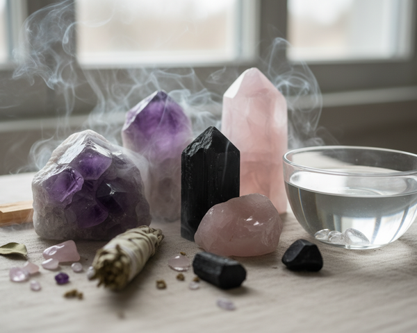 Purification de pierres naturelles en lithothérapie dans une ambiance apaisante