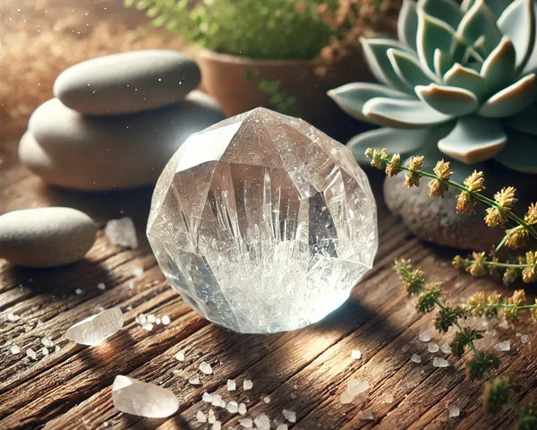Une pointe de Cristal de Roche pure et transparente, symbolisant la clarté, la purification et son rôle d'amplificateur d'énergie en lithothérapie.