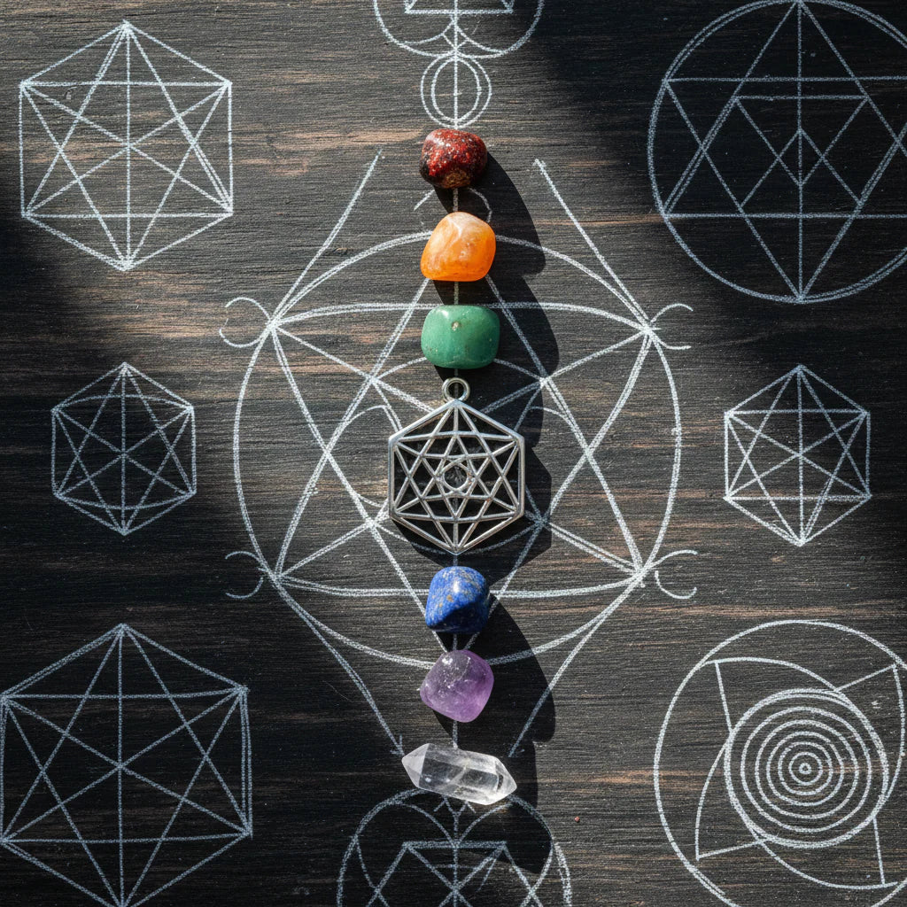 Cube de Métatron et 7 chakras, alignement énergétique des 13 cercles avec pierres naturelles La Pierre FR