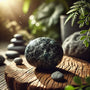 Une pierre de Gabbro (Merlinite Mystique) polie, montrant sa texture mouchetée de noir et de gris, symbolisant la connexion entre l'ombre et la lumière.