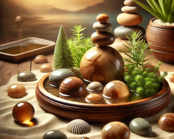 Une pierre de Jaspe Paysage polie, montrant ses motifs uniques de paysages désertiques dans des tons de marron et beige.