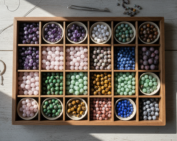 Perles rondes en pierres naturelles de différentes couleurs pour bijoux de lithothérapie