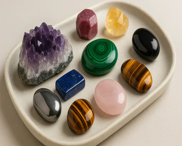 Les 40 pierres minéraux incontournables en lithothérapie - améthyste, quartz rose, œil de tigre, lapis lazuli, malachite et autres - La Pierre FR