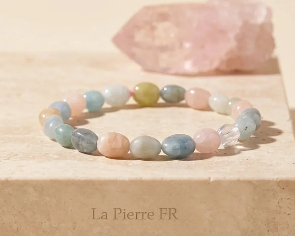 Morganite naturelle rose pêche, perles et bijoux en béryl rose