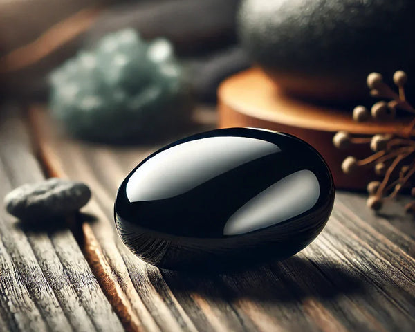 Un morceau d'Obsidienne Noire brut, avec sa cassure vitreuse et son noir profond, symbolisant sa puissante énergie de protection et d'ancrage.
