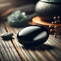 Un morceau d'Obsidienne Noire brut, avec sa cassure vitreuse et son noir profond, symbolisant sa puissante énergie de protection et d'ancrage.