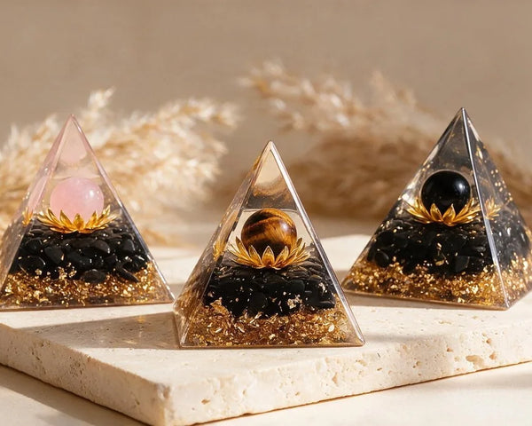 Pyramide orgonite fleur de lotus en pierre naturelle, symbole de pureté et d'éveil