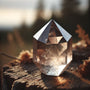 Un cristal de Quartz Fumé brut aux teintes brunes translucides, posé sur une roche, symbolisant sa puissante connexion à la Terre et son énergie d'ancrage.