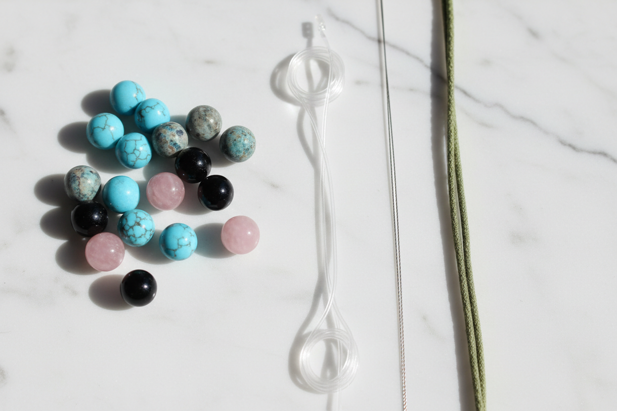 Différents fils pour monter des perles en pierre naturelle - fil élastique câblé fil de jade