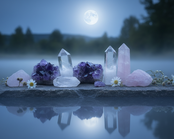 Pierres naturelles exposées à la lumière de la lune pour rechargement