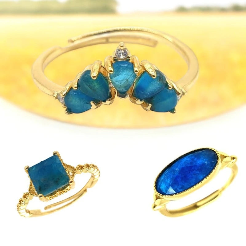 Collection de bagues en apatite bleue en argent ou or pour femme