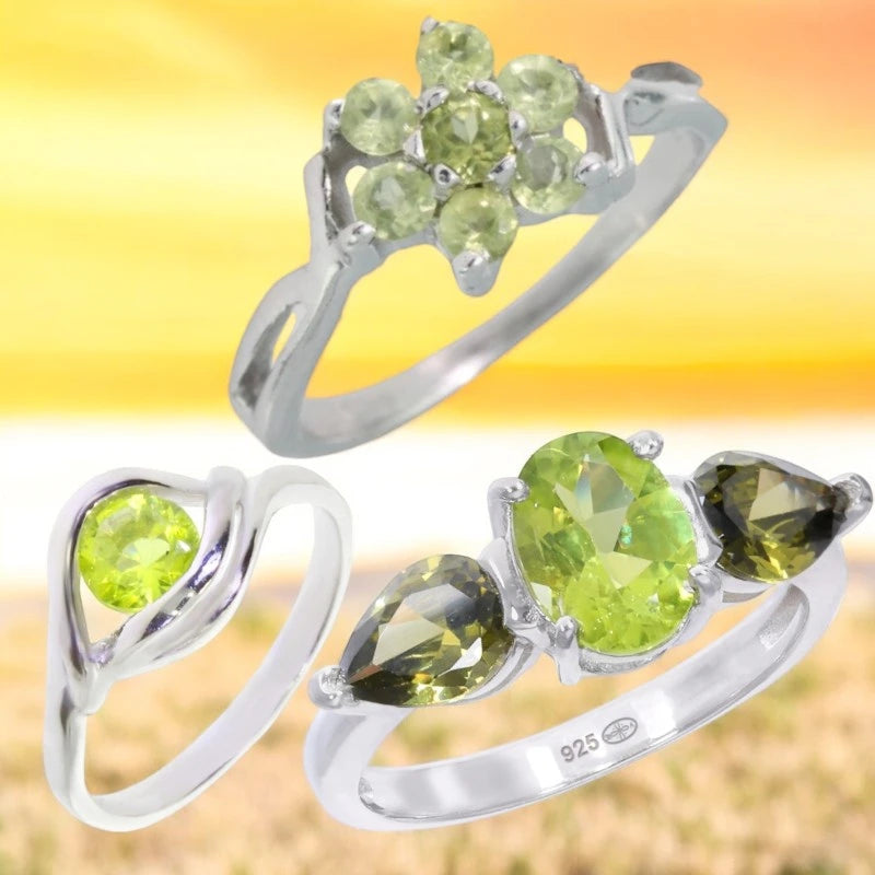 collection de bague en péridot véritable en argent pour femme