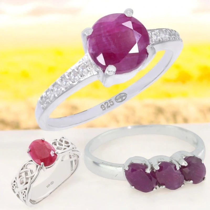 collection de bagues rubis véritable en argent pour femme