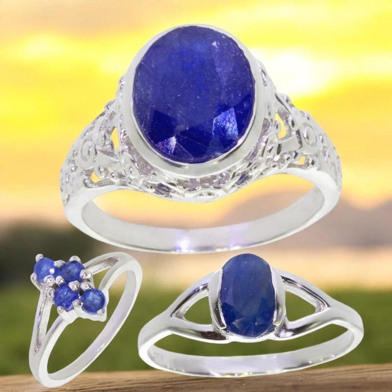 Bague saphir véritable en argent pour femme